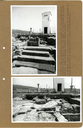 1.- Sector S.E. De la Basílica y del segundo Foro, interceptado por la carretera militar. Tras de...