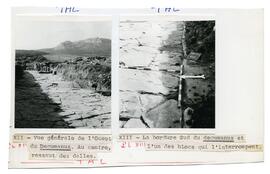 XII.- Vue générale de l'Ouest du Decumanus. Au centre, ressaut des dalles/XIII.- La bordure Sud d...