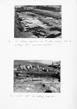 I - Le dallage supérieur ; escalier Est de l'édifice "aux deux escaliers" (premier plan...