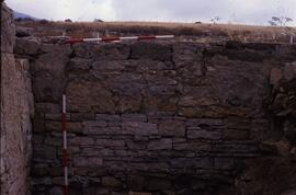 Grande maison du SE. Pièce IV. Mur nord avec trace de sol ancien.