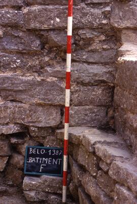 Bâtiment F. Sondage F1 (sous escalier NE) liaison murs N et E.