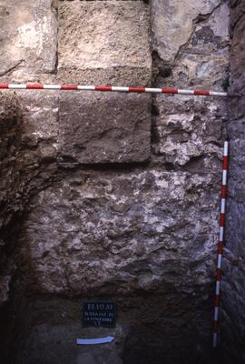 Terrasse Forum (S. T2)/Sondage T2. Mur est de l'escalier d'accès aux temples. Vue de l'est.