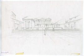 Fig.69.3.- Proposition de restitution du sanctuaire avec les sacella (petits temples E et E') sur...