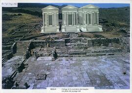 Collage de la restitution des temples sur photo du paysage réel.