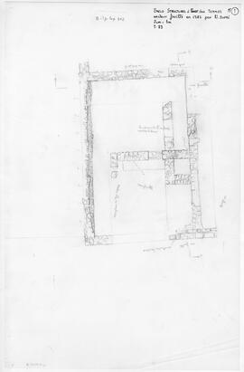 Structures à l'ouest des temples. Secteur fouillé en 1983 par N. Dupré 2cm=1m.  7.83/Temple A.